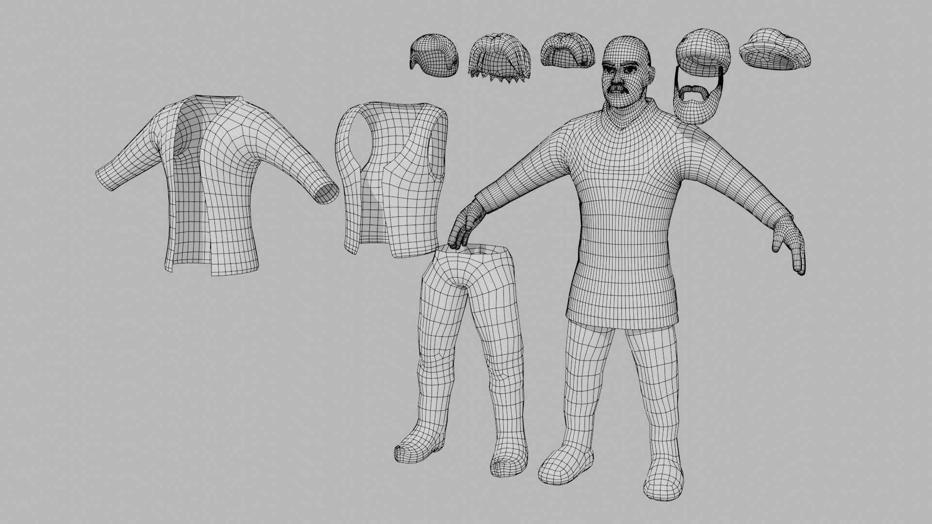 Stylized Medieval People Male Kit Rigged with Shape Keys Low-poly 3D model_6