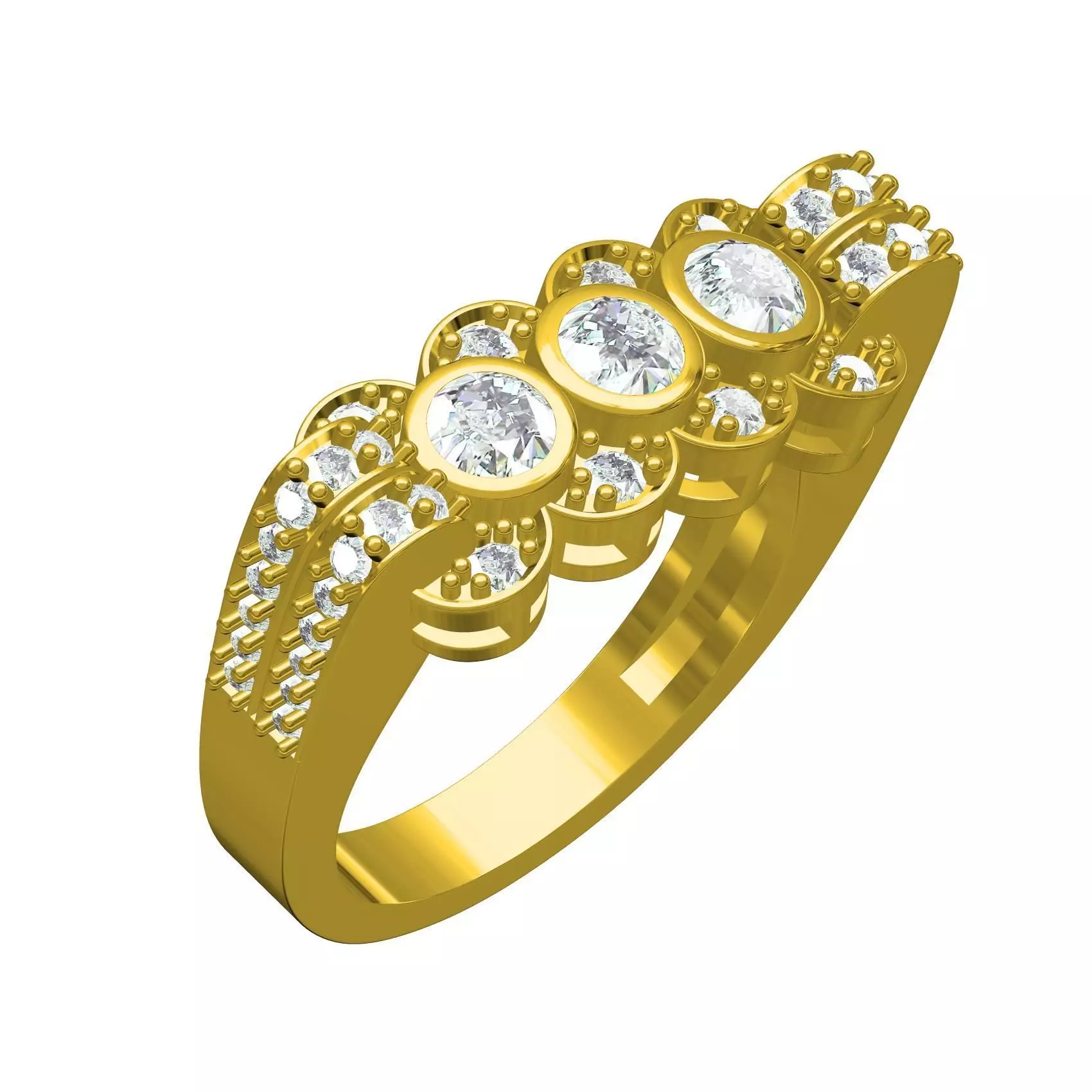 Three Stone Vintage Art Deco Ring 3D print model