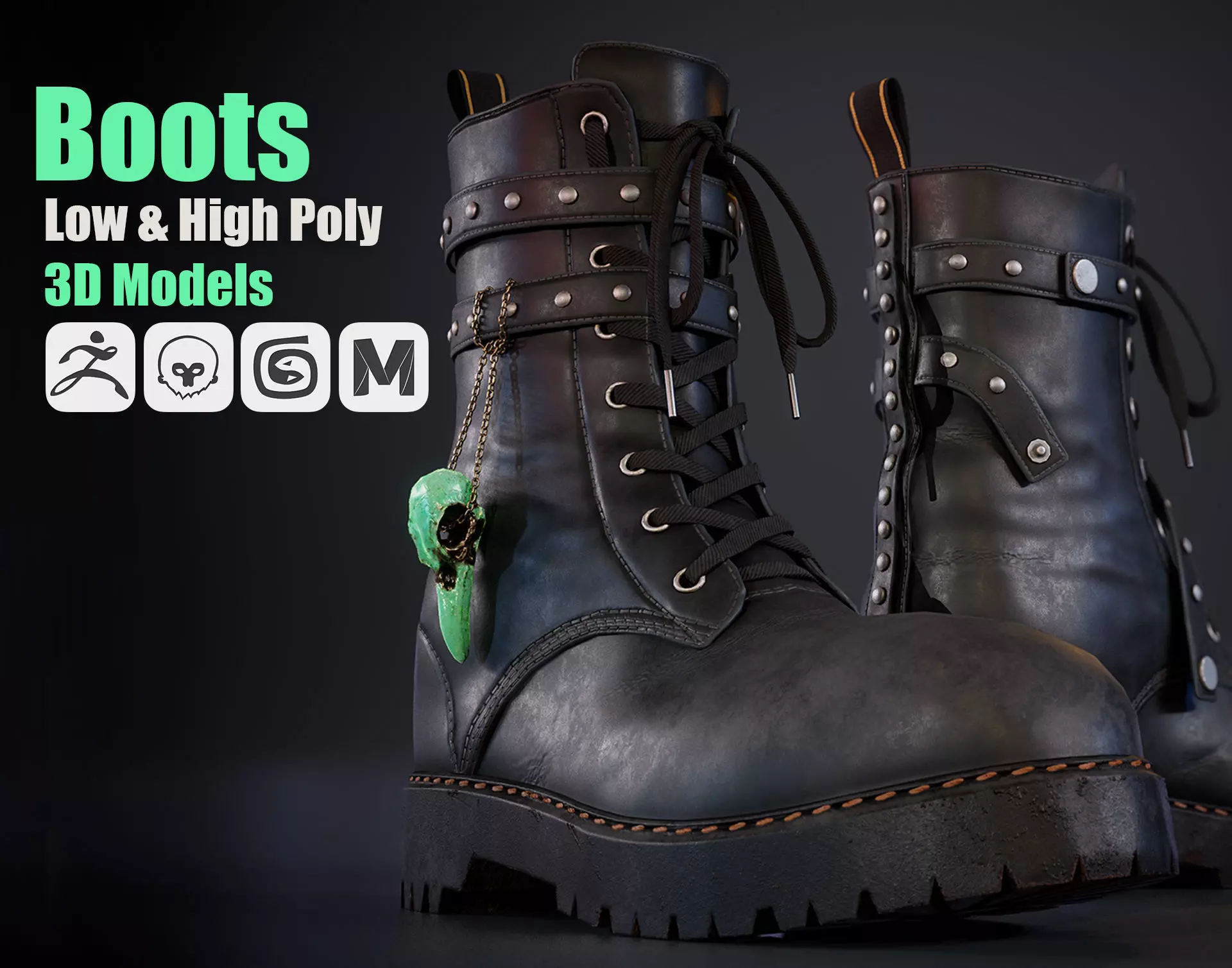 Boots with Rivets - Game Ready Low-poly 3D model_0