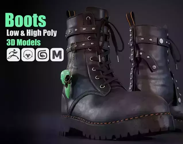 Boots with Rivets - Game Ready