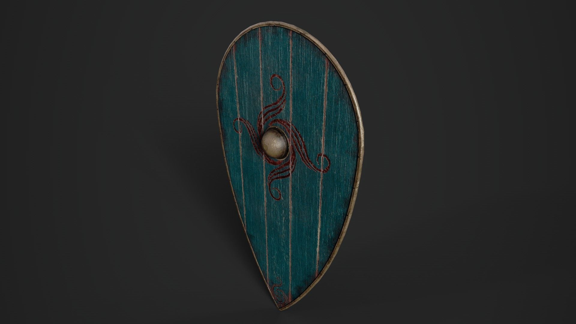 Slavic kite wooden shield-painted blue with spiral symbol Low-poly 3D model_5