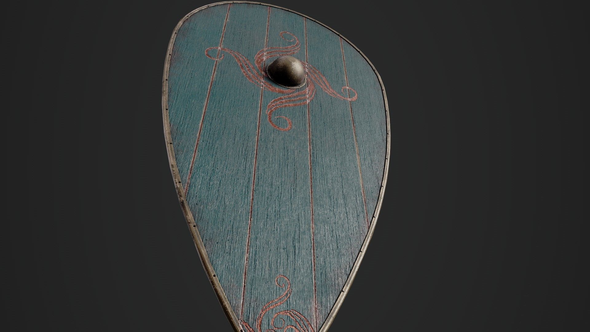 Slavic kite wooden shield-painted blue with spiral symbol Low-poly 3D model_4