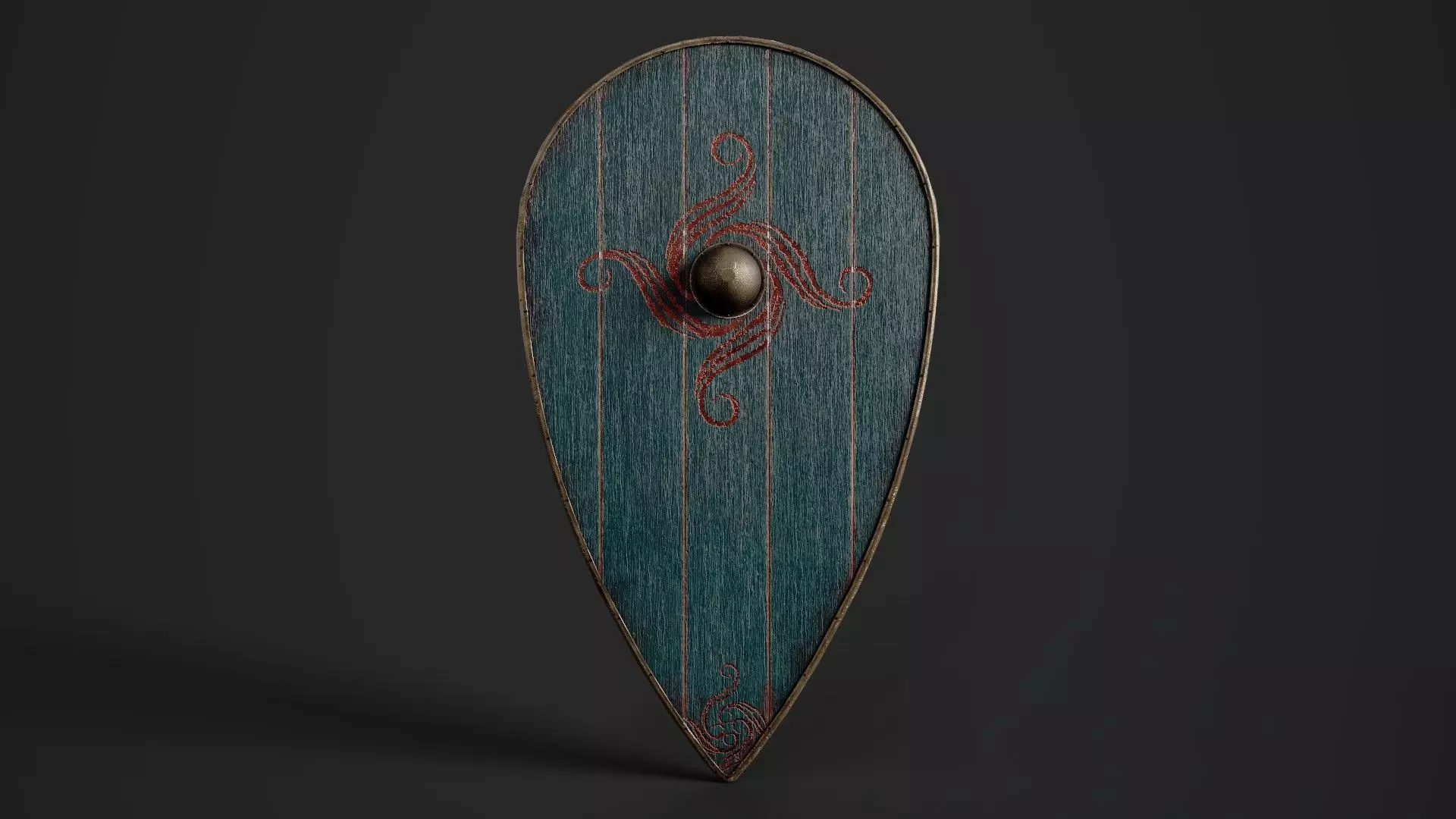 Slavic kite wooden shield-painted blue with spiral symbol Low-poly 3D model_0