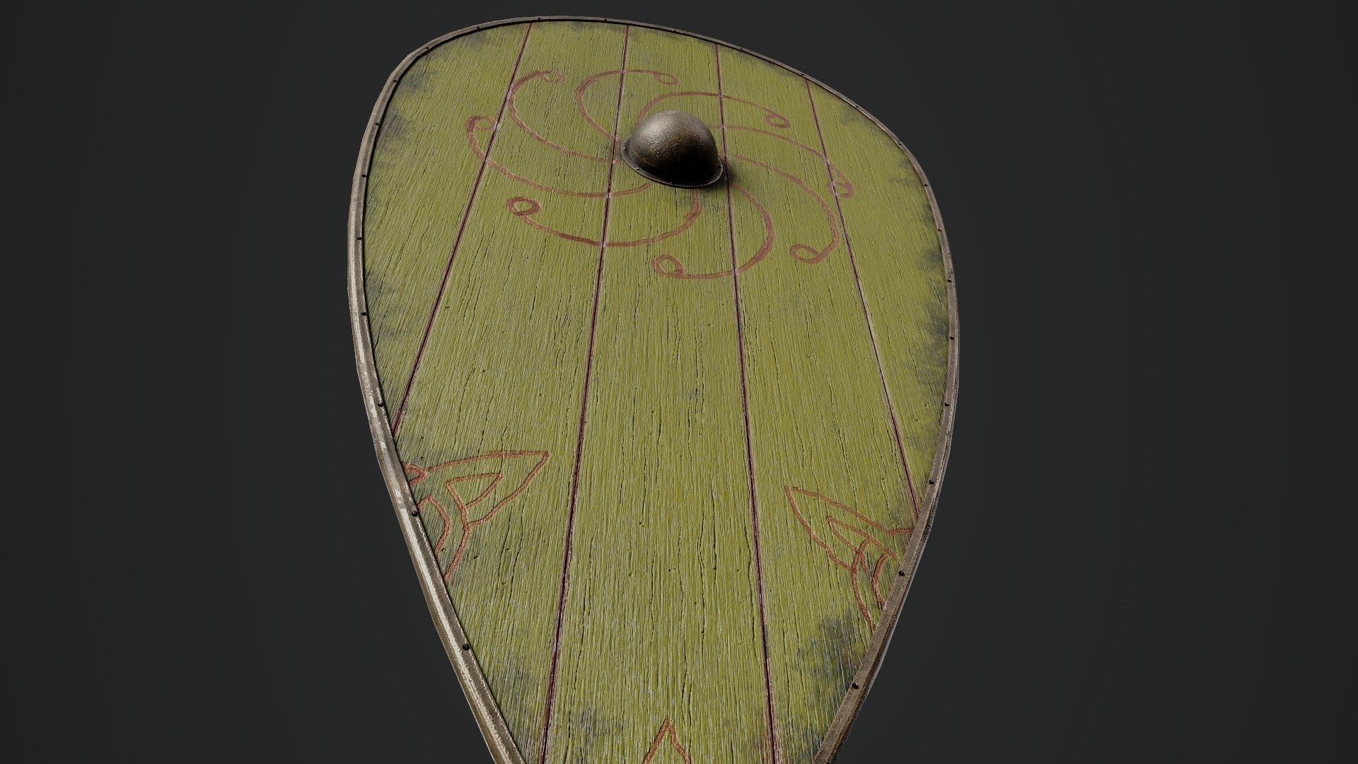 Slavic kite wooden shield-painted yellow with radial symbol Low-poly 3D model_4