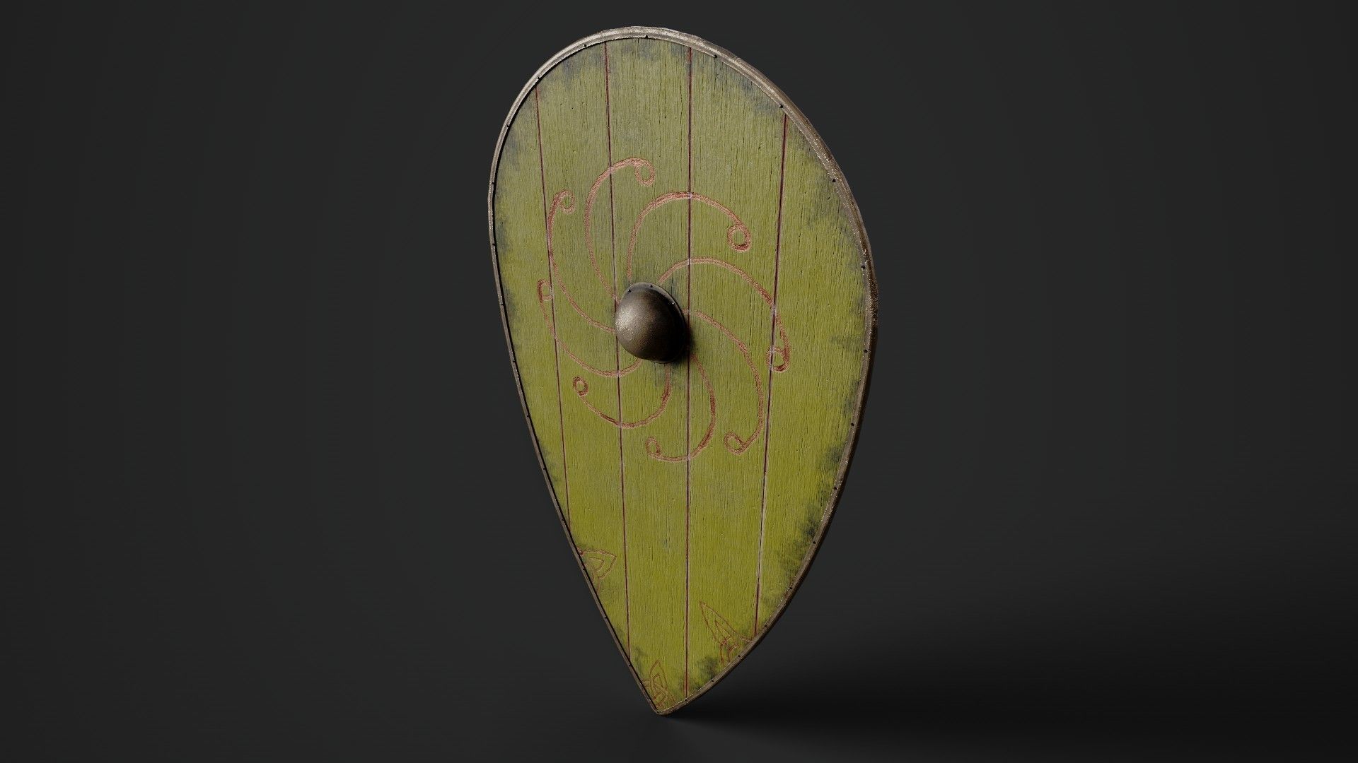 Slavic kite wooden shield-painted yellow with radial symbol Low-poly 3D model_5