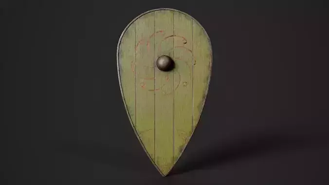 Slavic kite wooden shield-painted yellow with radial symbol Low-poly 3D model