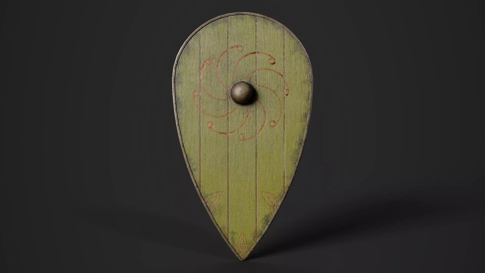 Slavic kite wooden shield-painted yellow with radial symbol Low-poly 3D model_0