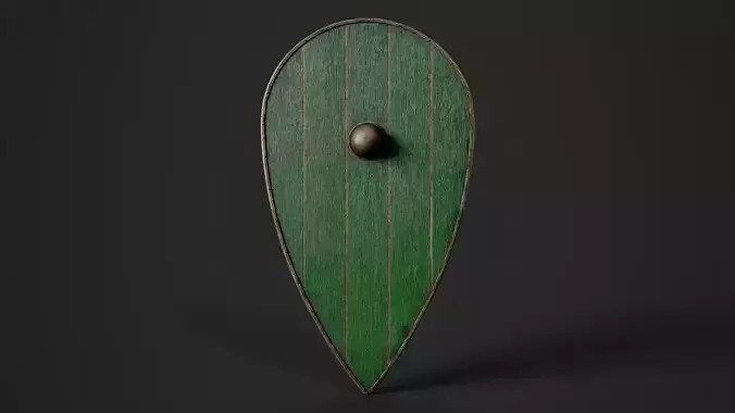 Slavic kite wooden shield-painted green Low-poly 3D model