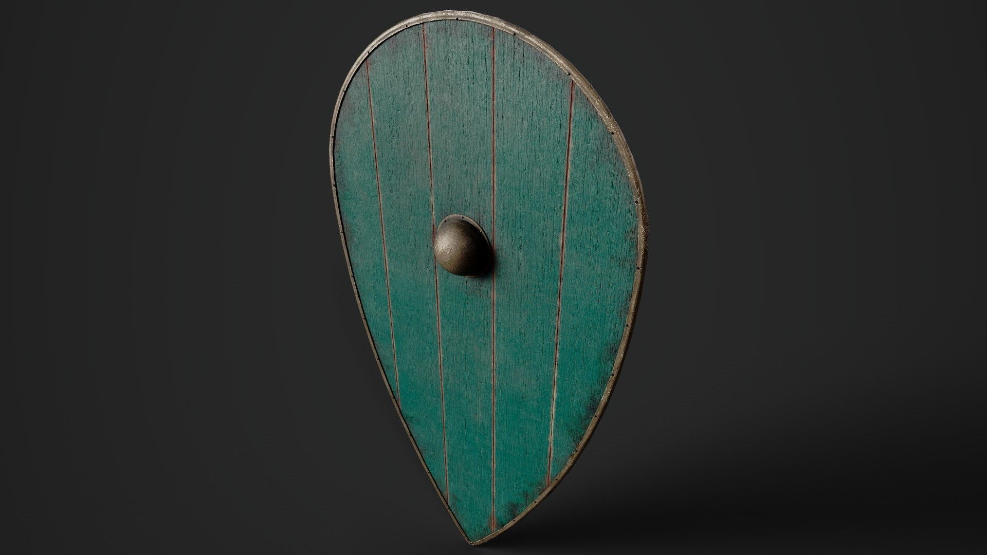 Slavic kite wooden shield-painted turquoise Low-poly 3D model_5