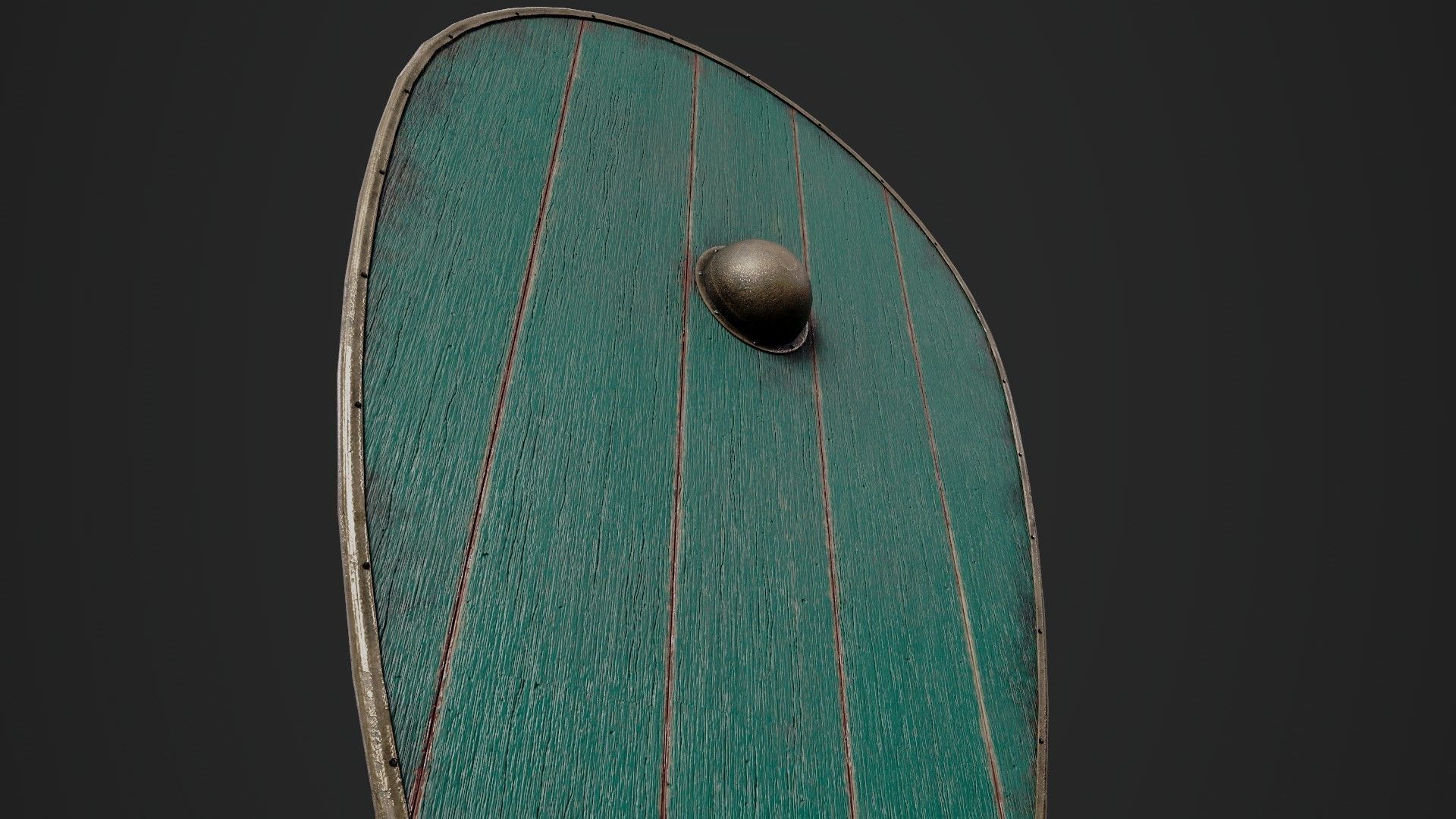 Slavic kite wooden shield-painted turquoise Low-poly 3D model_4
