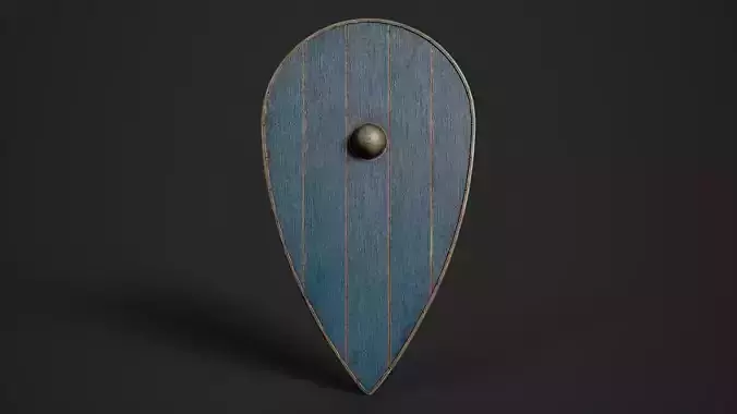 Slavic kite wooden shield-painted blue Low-poly 3D model