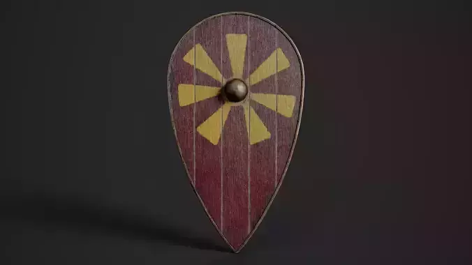 Slavic kite wooden shield-painted red with Sun symbol Low-poly 3D model