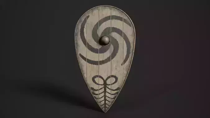 Slavic kite wooden shield-painted black spiral symbol Low-poly 3D model