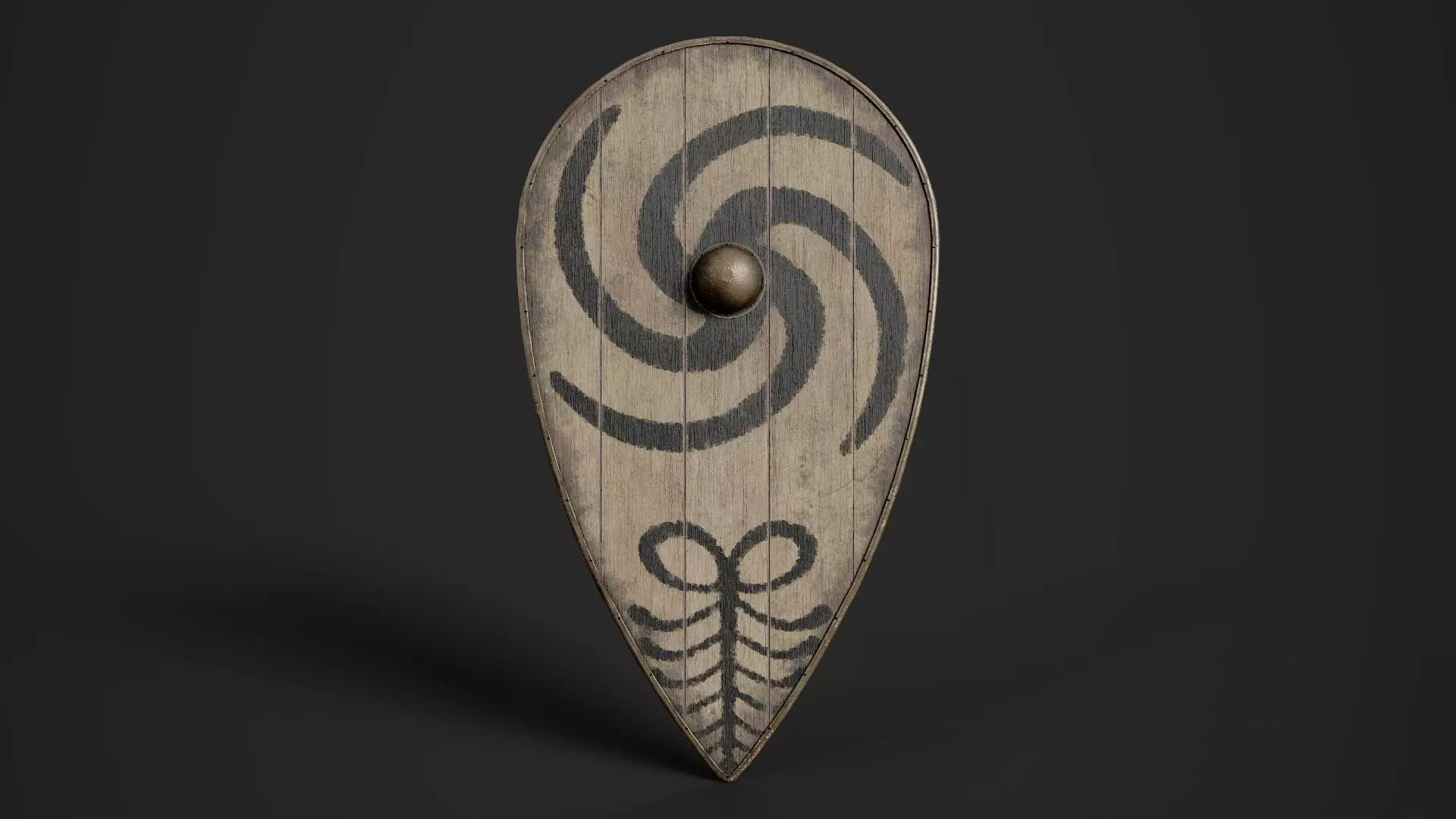 Slavic kite wooden shield-painted black spiral symbol Low-poly 3D model_0