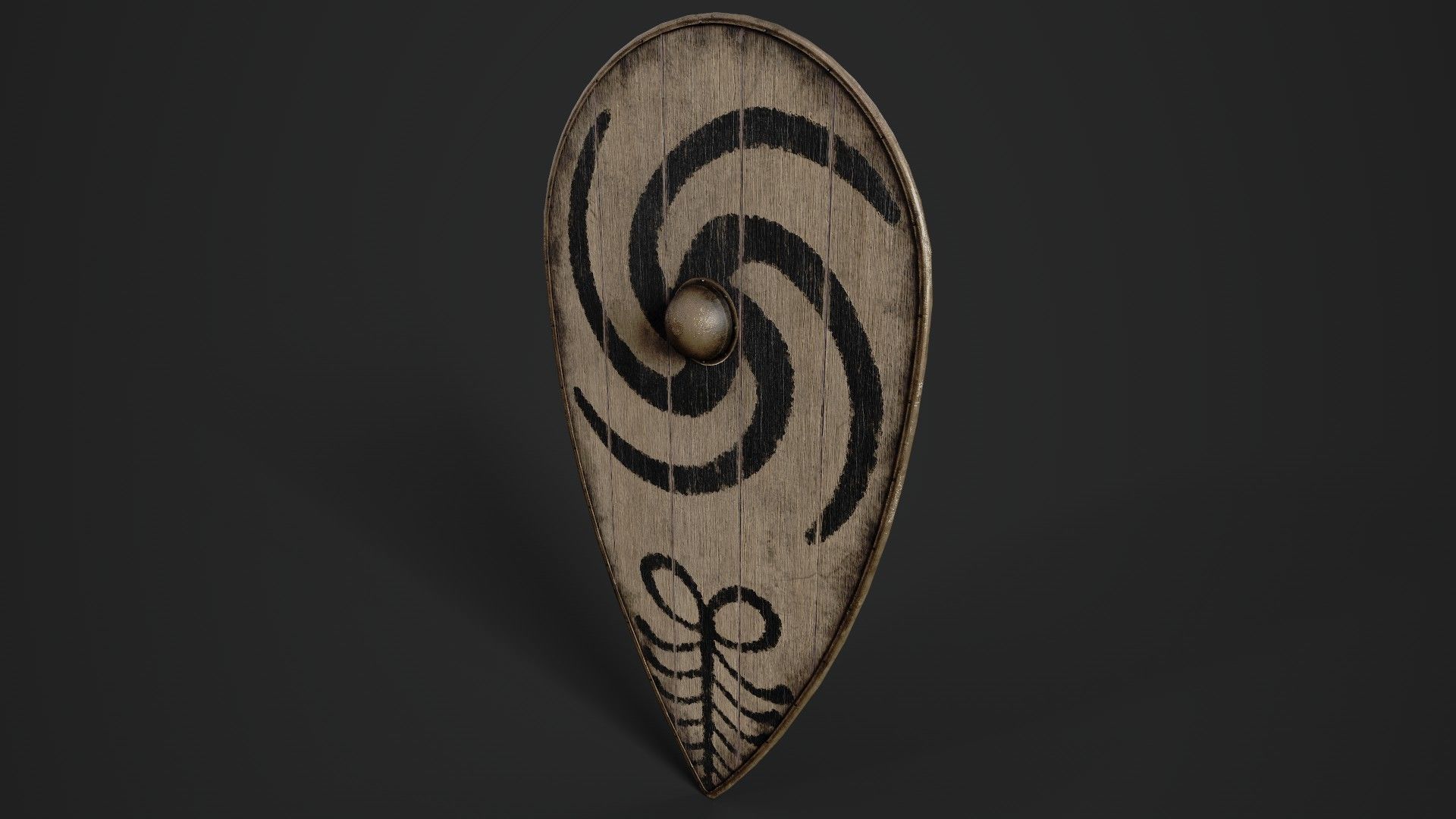 Slavic kite wooden shield-painted black spiral symbol Low-poly 3D model_5