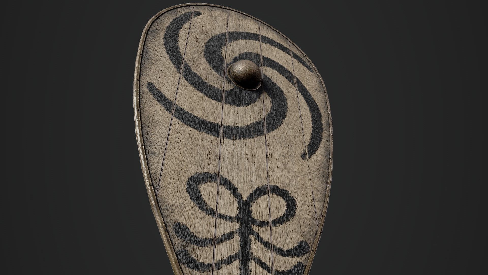 Slavic kite wooden shield-painted black spiral symbol Low-poly 3D model_4
