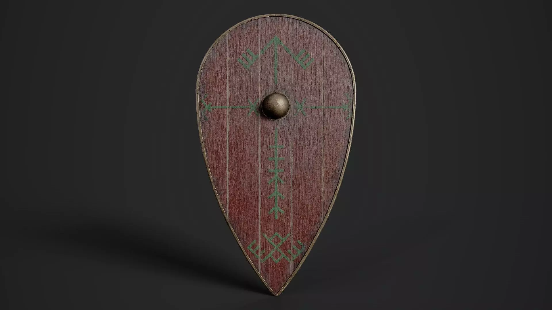 Slavic kite wooden shield-painted red with pagan symbol Low-poly 3D model_0