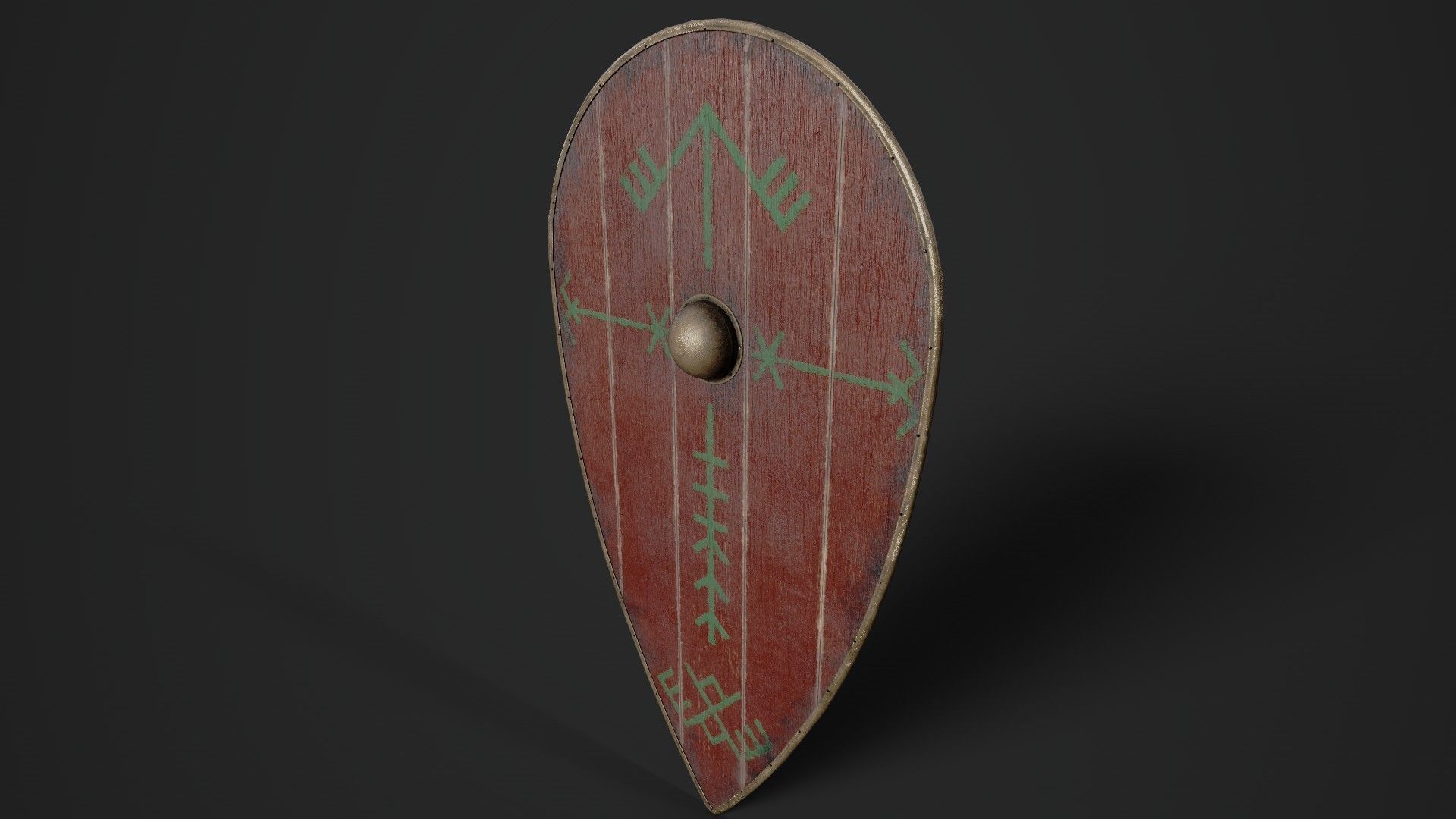 Slavic kite wooden shield-painted red with pagan symbol Low-poly 3D model_5