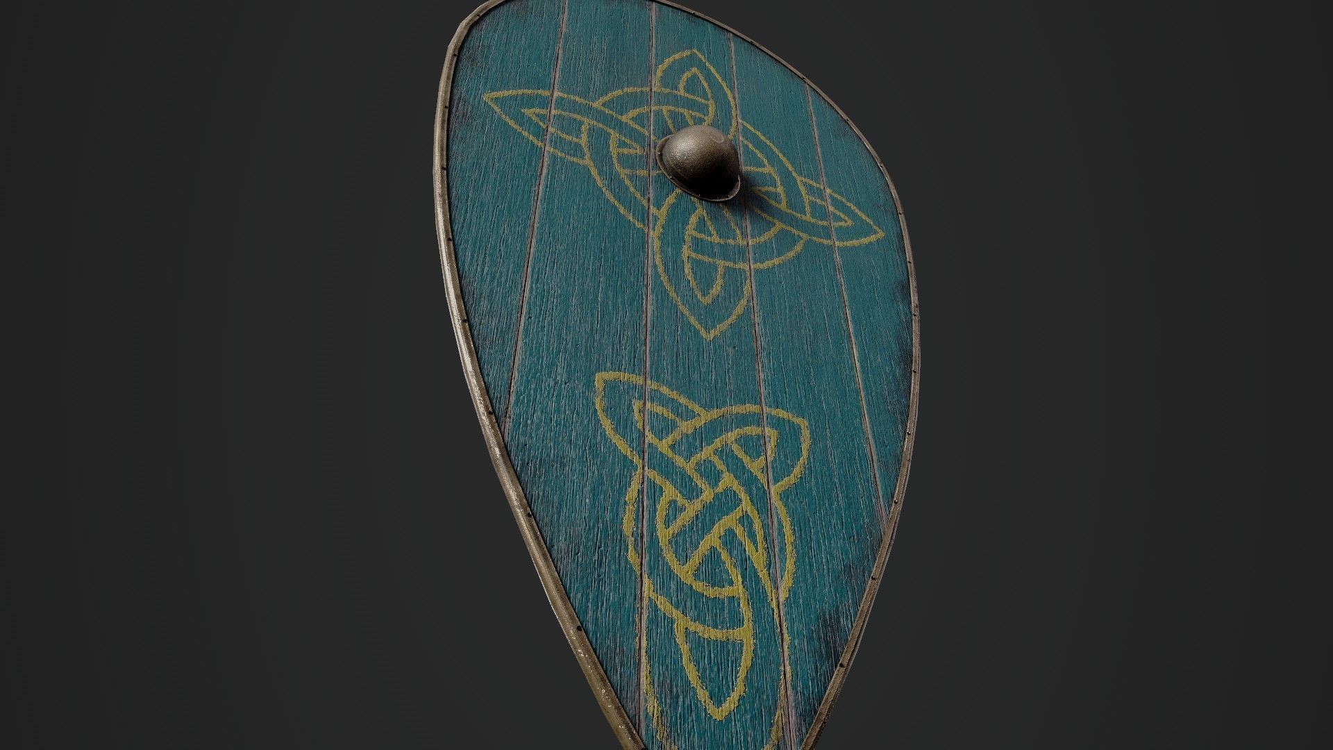 Slavic kite wooden shield-painted turquoise with celtic symbol Low-poly 3D model_4