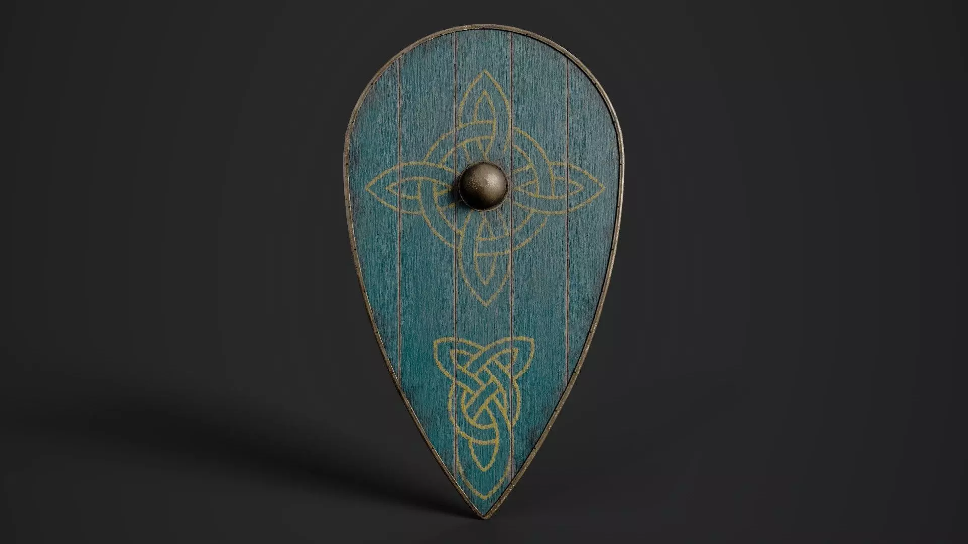 Slavic kite wooden shield-painted turquoise with celtic symbol Low-poly 3D model_0