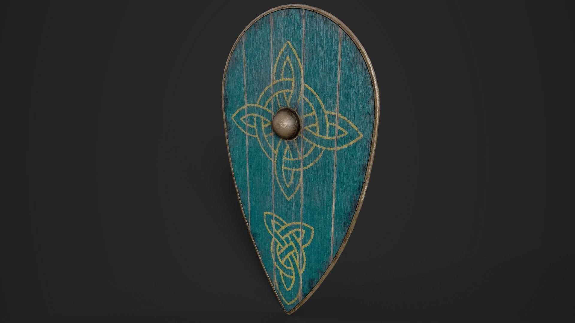 Slavic kite wooden shield-painted turquoise with celtic symbol Low-poly 3D model_5
