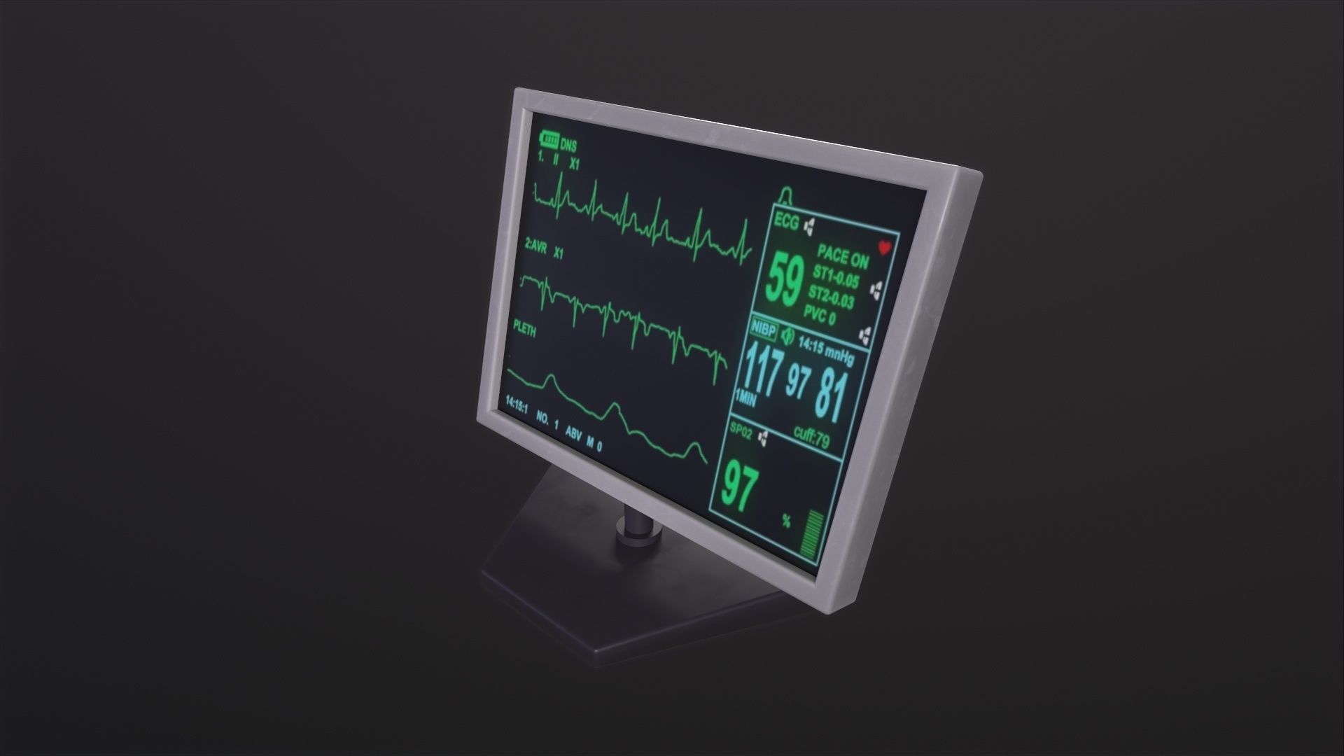 Monitor with heart rate 3D Model Low-poly 3D model_3