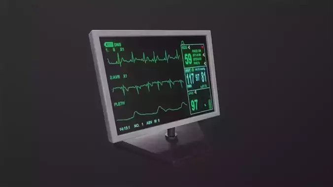 Monitor with heart rate 3D Model Low-poly 3D model