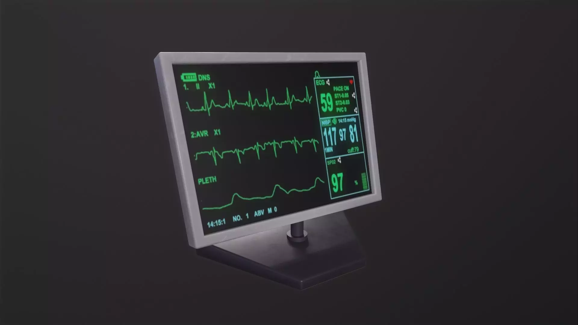 Monitor with heart rate 3D Model Low-poly 3D model_0