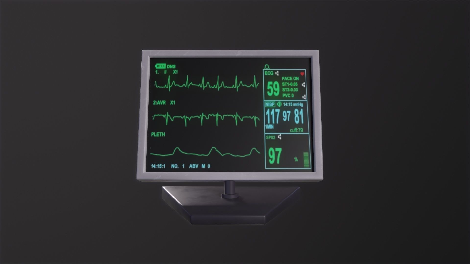 Monitor with heart rate 3D Model Low-poly 3D model_2