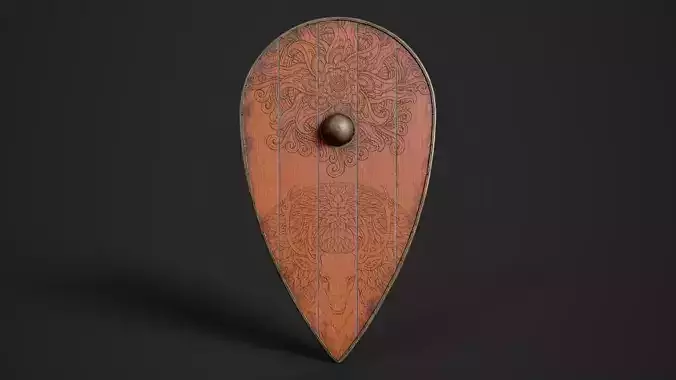 Slavic kite wooden shield-painted orange with deer symbol Low-poly 3D model