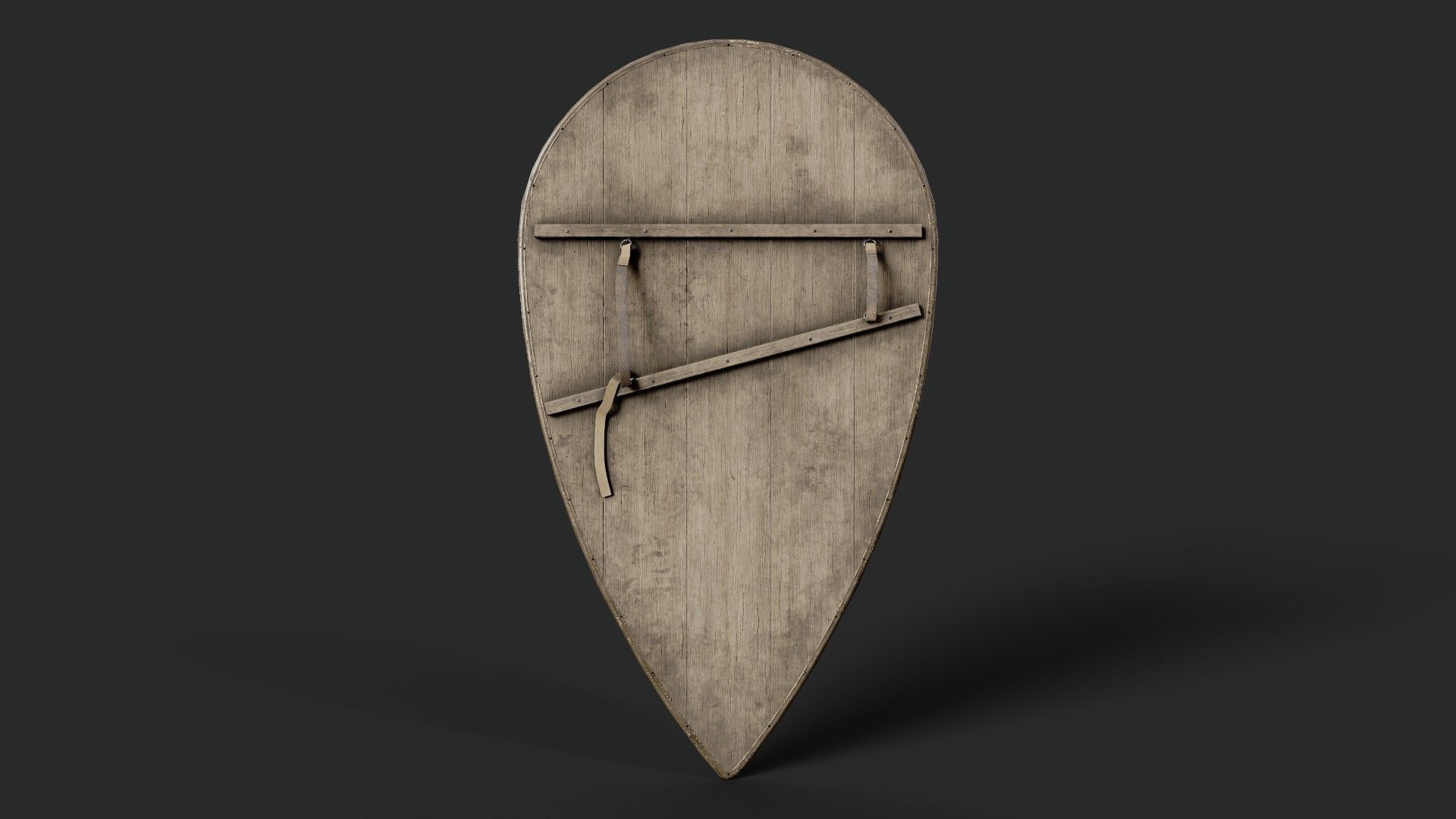 Slavic kite wooden shield-painted green with birds symbol Low-poly 3D model_2