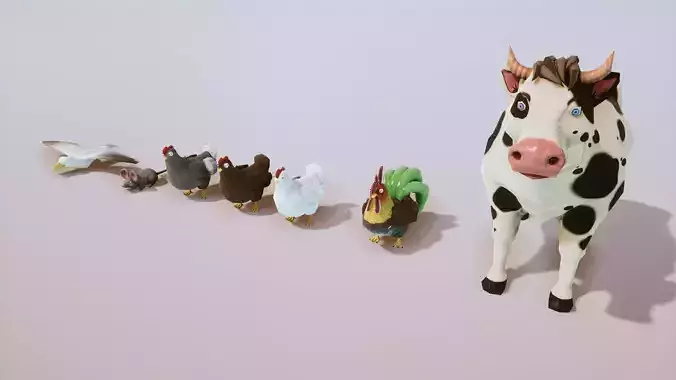Stylized Farm Animals Kit Rigged with Shape Keys Low-poly 3D model