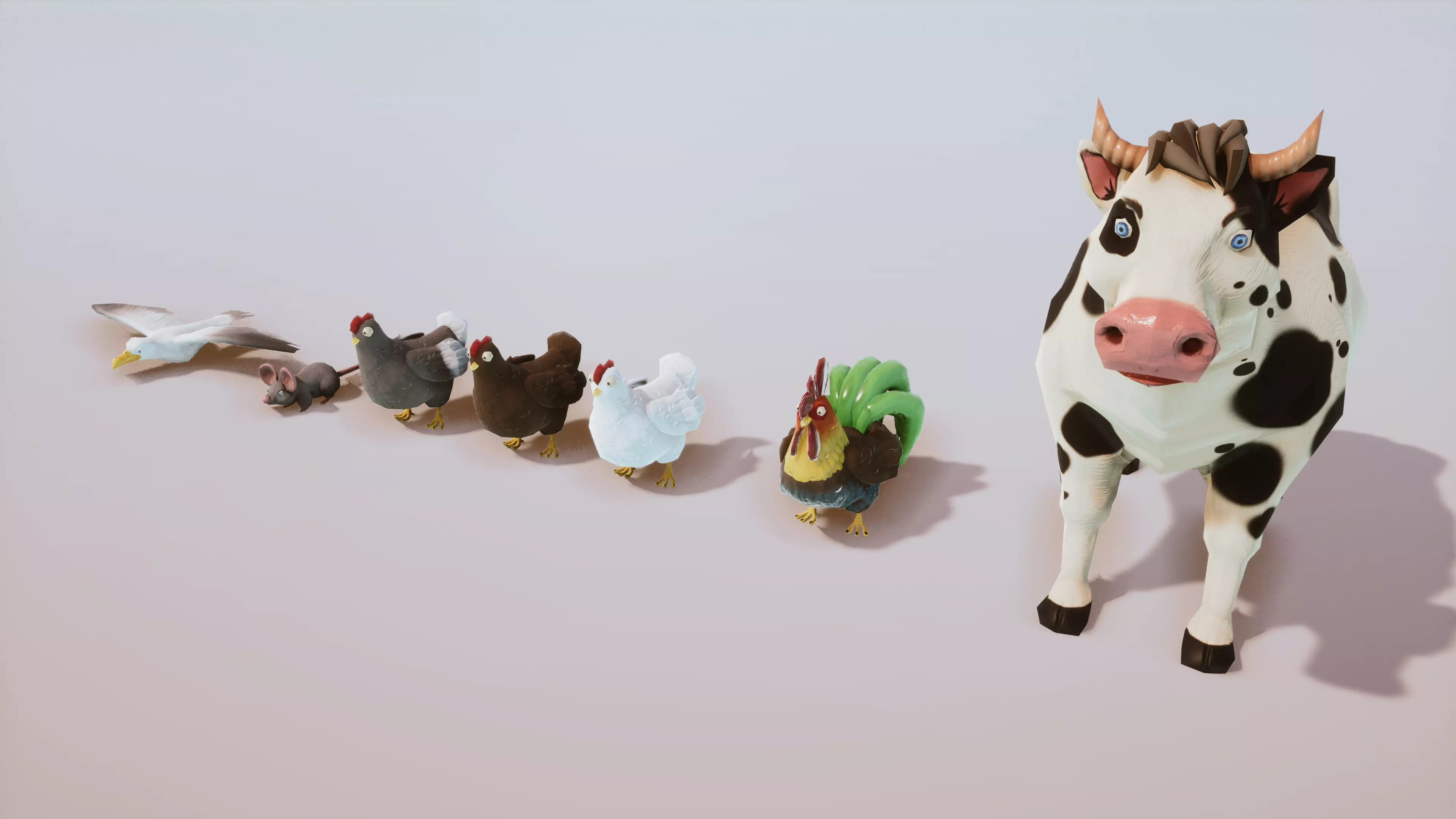 Stylized Farm Animals Kit Rigged with Shape Keys Low-poly 3D model_0