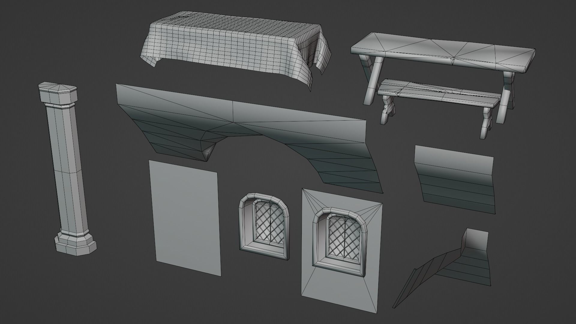 Stylized Medieval Interior Props Kit 70 plus Items Low-poly 3D model_12