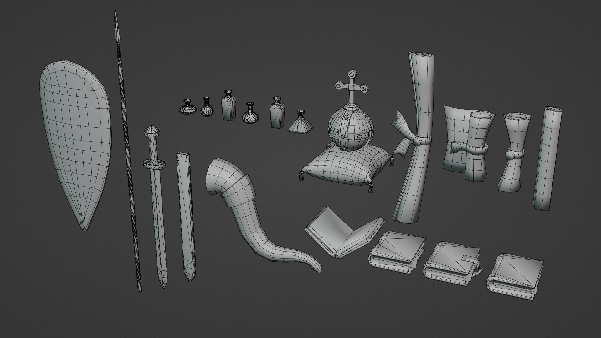 Stylized Medieval Interior Props Kit 70 plus Items Low-poly 3D model_8