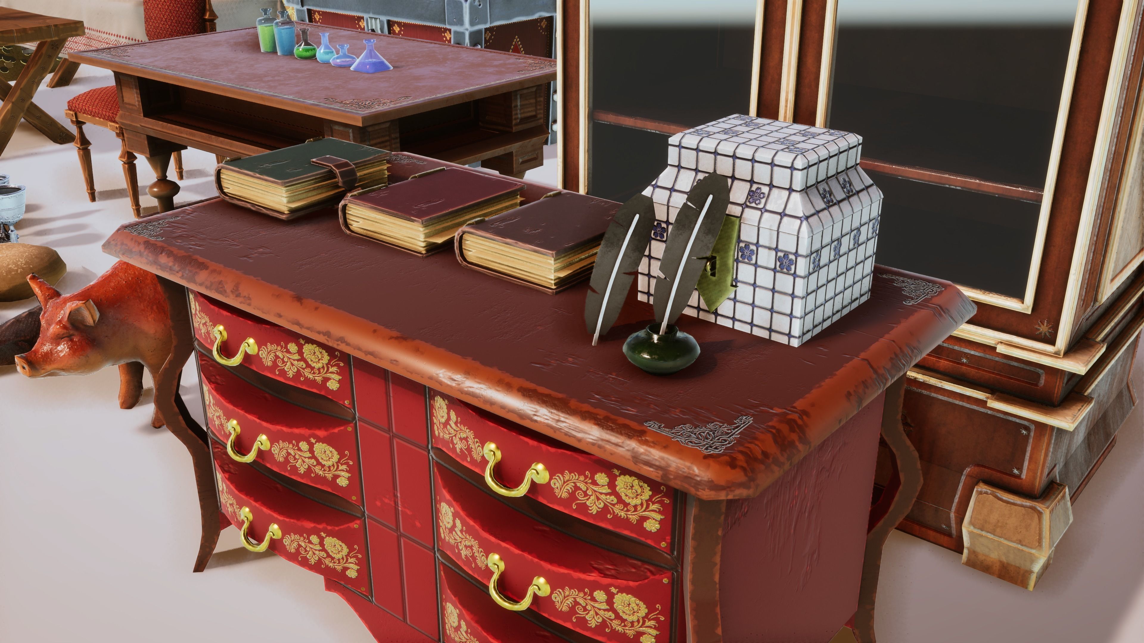 Stylized Medieval Interior Props Kit 70 plus Items Low-poly 3D model_7