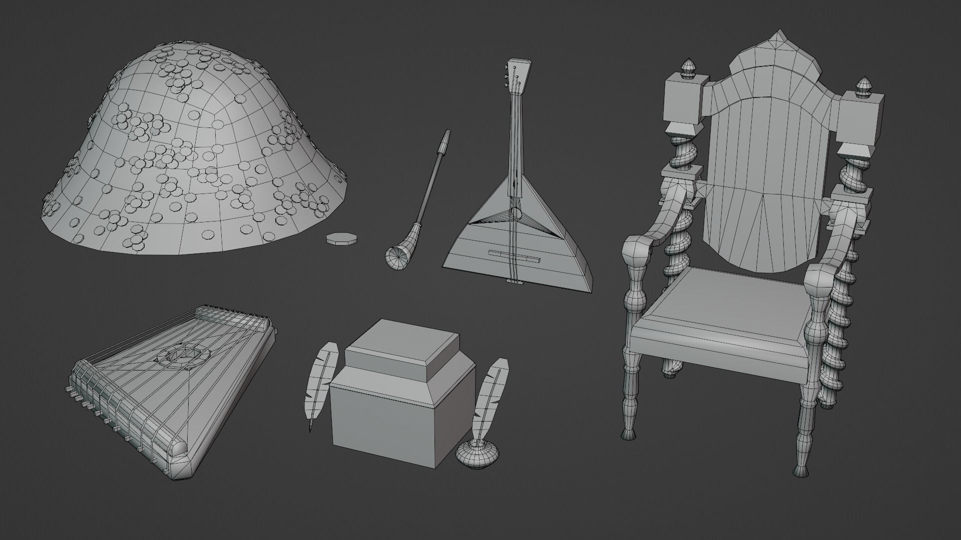 Stylized Medieval Interior Props Kit 70 plus Items Low-poly 3D model_9