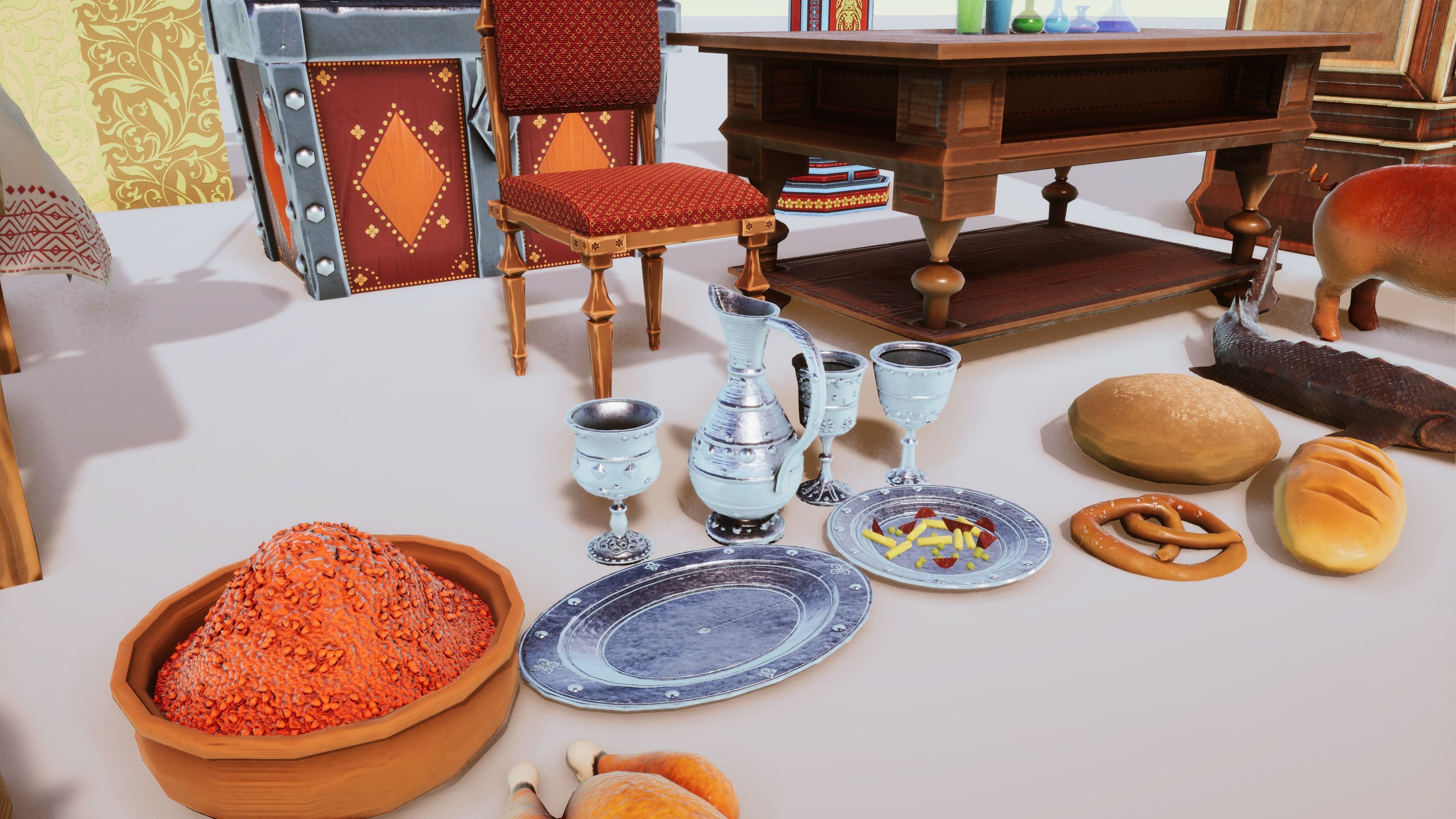 Stylized Medieval Interior Props Kit 70 plus Items Low-poly 3D model_3