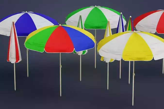Beach Umbrella Pack A Game-Ready Low-poly 3D model