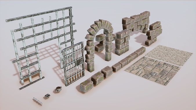 Stylized Medieval Prison Props Kit Low-poly 3D model