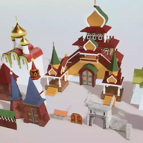 Stylized Medieval Town Props Kit 15 Items