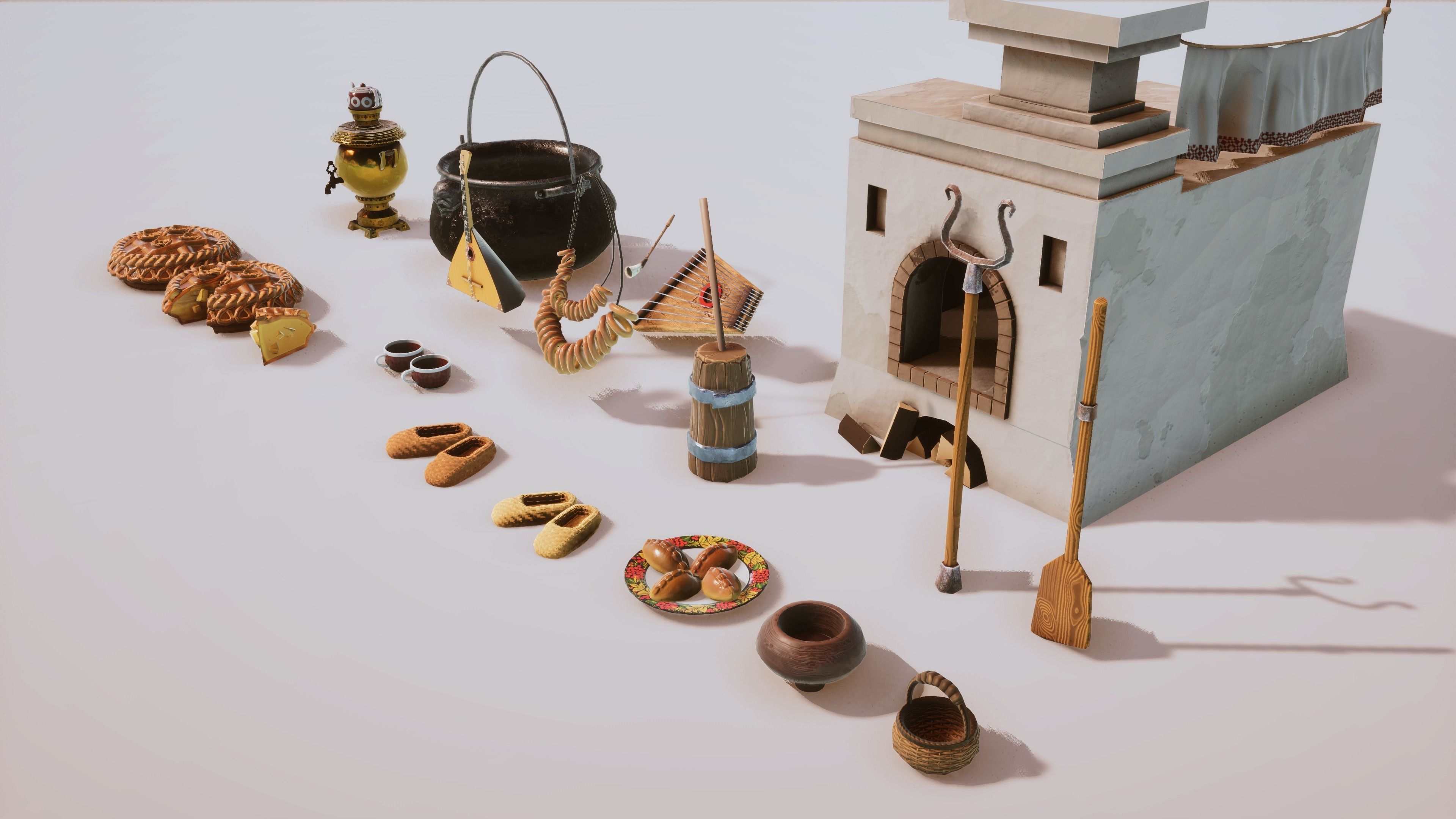 Stylized Medieval Village House Interior Props Kit 23 Item Low-poly 3D model_5