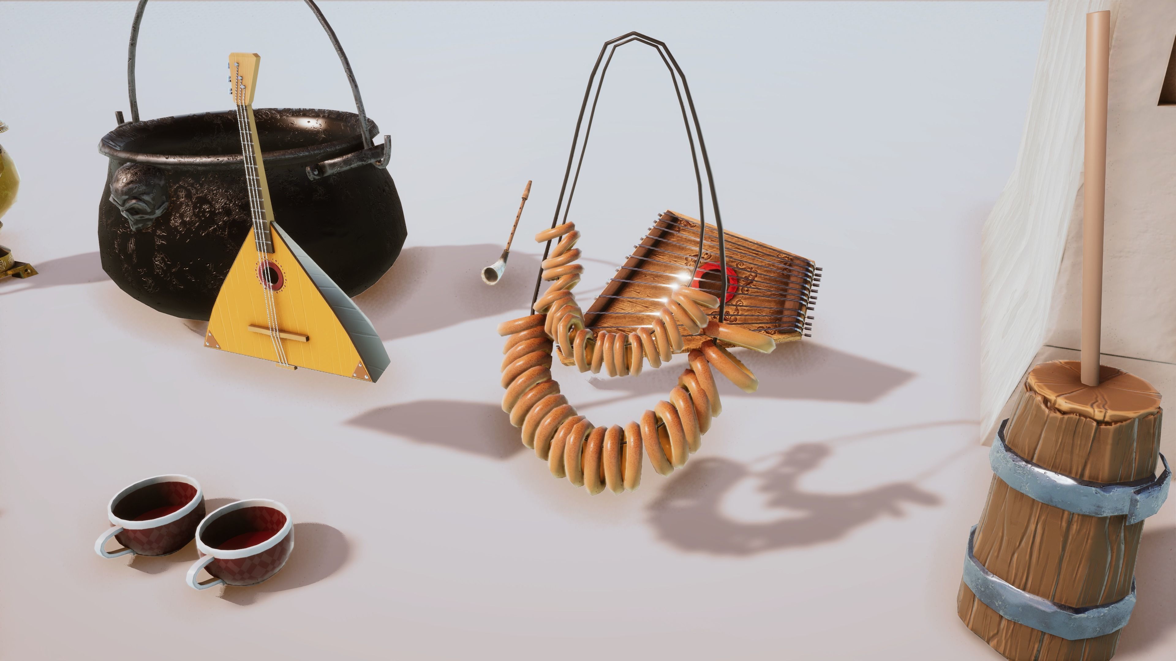 Stylized Medieval Village House Interior Props Kit 23 Item Low-poly 3D model_2