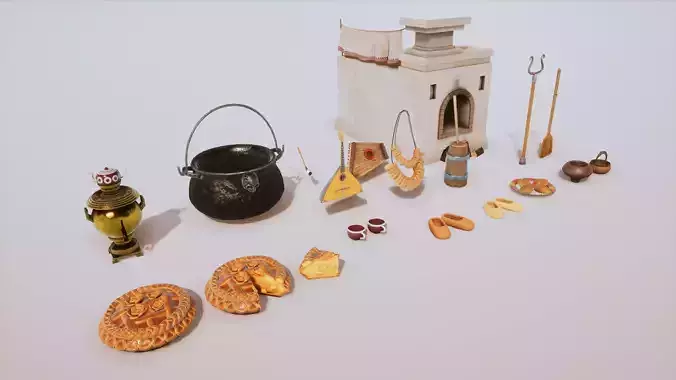 Stylized Medieval Village House Interior Props Kit 23 Item