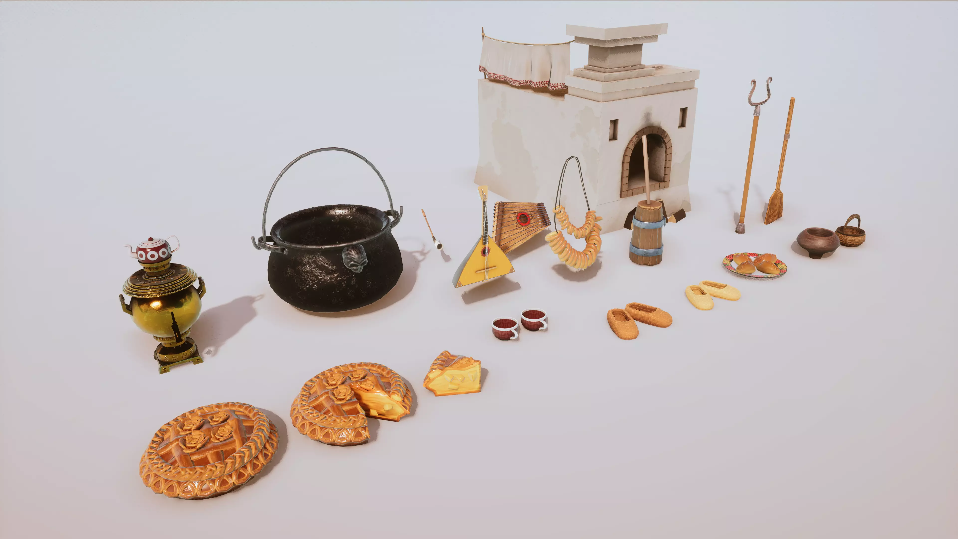 Stylized Medieval Village House Interior Props Kit 23 Item Low-poly 3D model_0