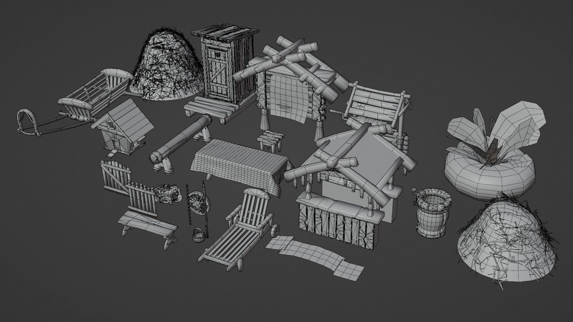 Stylize Village Props Kit 30 Plus Items Low-poly 3D model_1
