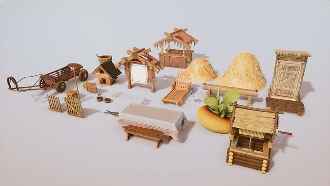 Stylize Village Props Kit 30 Plus Items Low-poly 3D model