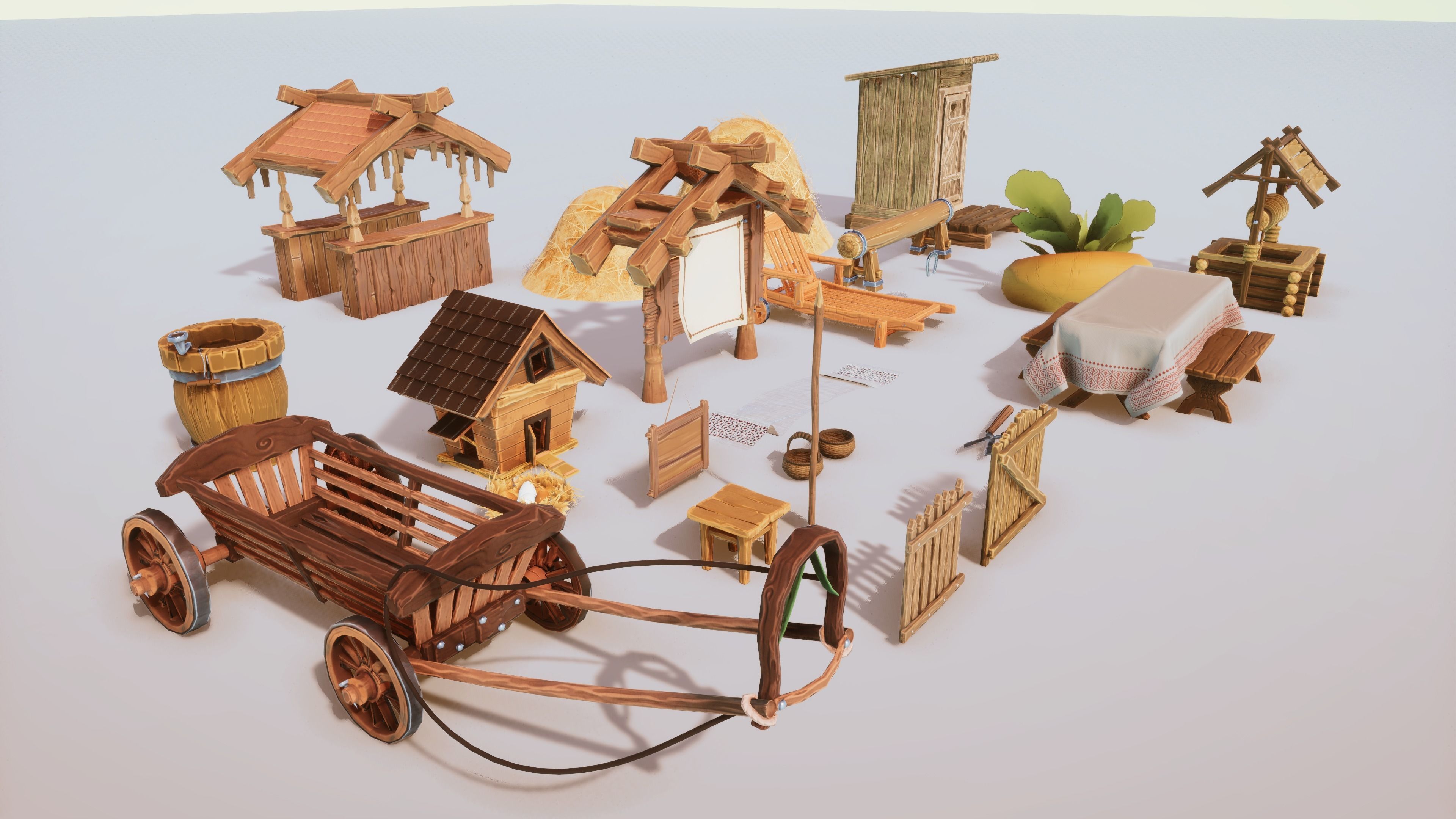 Stylize Village Props Kit 30 Plus Items Low-poly 3D model_2