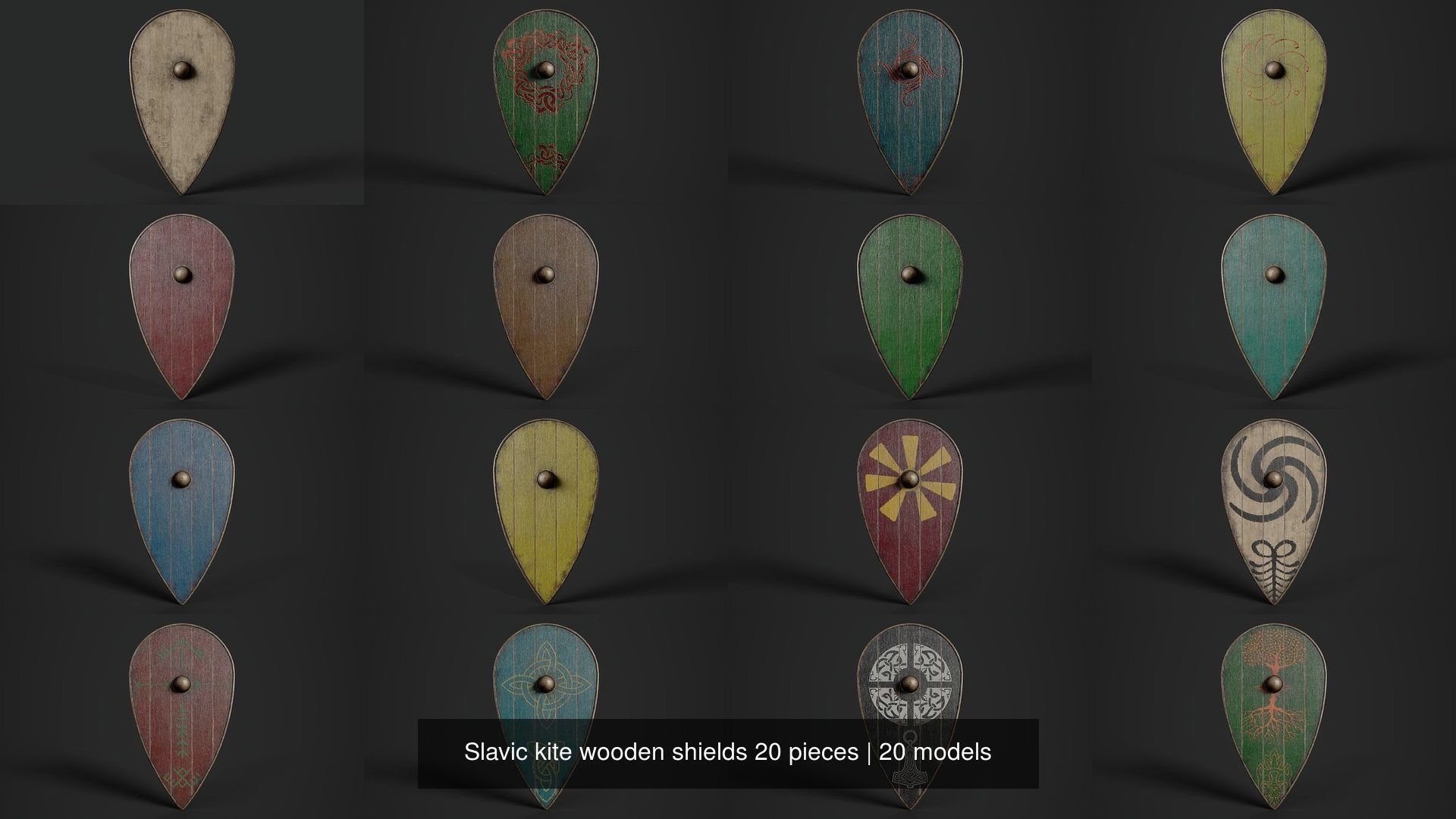 Slavic kite wooden shields 20 pieces 3D Model Collection_2