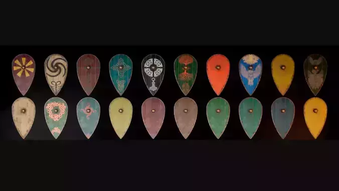 Slavic kite wooden shields 20 pieces 3D Model Collection